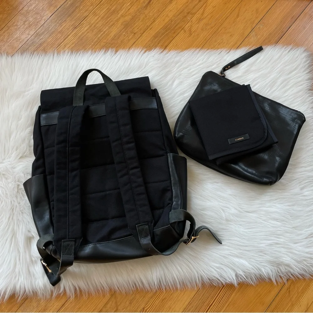 NEW Leader Bag Co leather and canvas backpack diaper bag